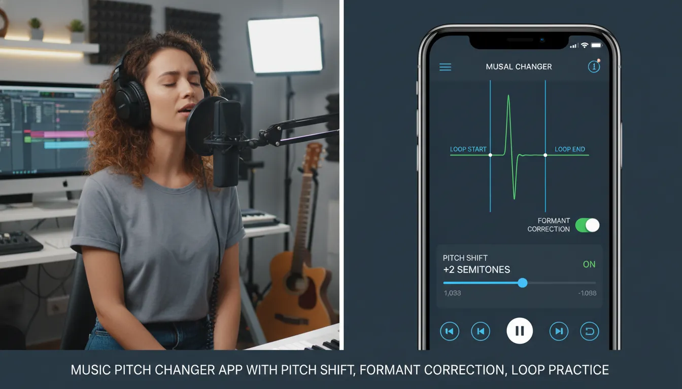 music pitch changer app with pitch shift, formant correction, loop practice